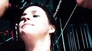 Brunette fucked in group sex with oily double penetration