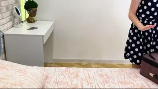 Stepmom and stepson share a bed in a hotel room