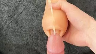Chastity cage sex toy blowjob with cum in mouth