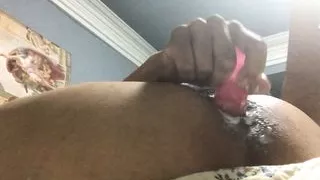 Hungry bottom taking double headed dildo all by himself