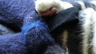 Big Fuzzy Mohair Turtleneck Jumper Sweater - mohair pants, mittens and hood