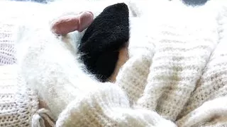 White Mohair Turtleneck Sweater Jumper - Chase Pike - beautiful cum flow - Angora mittens