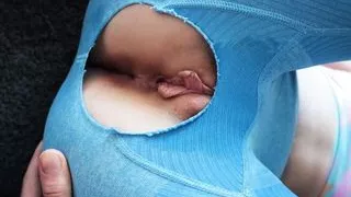 Tight pussy fucked deep and creampied in ripped yoga pants