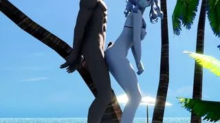 Passionate sex on a nude beach under the scorching sun fucked a young pretty girl in a tight pussy