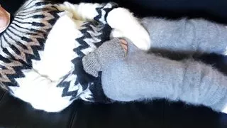 Sweater Fetish, mohair jumper and very fuzzy pants with long socks and a lot of cum