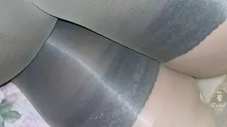 excited girl in double pantyhose