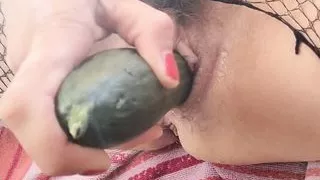 Munichgold's first fuck with a cucumber .. with jerk off countdown