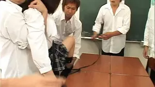 Teen Schoolgirl Gangbang in the classroom. Hard sex with big toys
