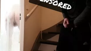 caught horny gay neighbor who secretly jerk off while hetero husband takes a hot shower after the gym