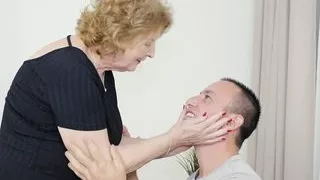 Grandma shows what hungry sex is to boy