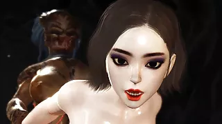 Hot beautiful brunette fucked in her ass by monster futanari