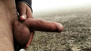 Big cock showing outside in fog