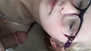 Girlfriend Gives Blowjob Wearing Glasses