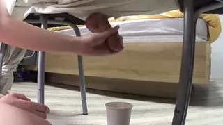 Babe with big tits eats her boyfriend's cum