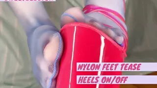 Blue nylon stockings feet, toes and soles