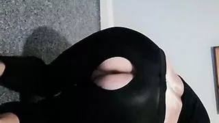 Horny crossdresser Lanalovebums playing with dildo in gloryhole leggings