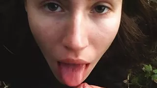 Russian girl gives a blowjob in a German forest (family homemade porn).