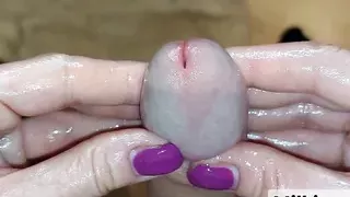 Two Hands Glans Edging From Behind. Wow He Has A Sensitive Penis! (Milking-time)