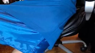 Blue lined office skirt under my desk