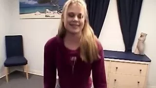 Tiny blonde teen rubbing her pussy