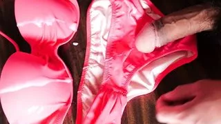 Splashing my Cum on this cute pink Bikini