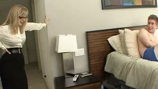 Blond granny in lingerie fucks doggystyle with step-grandson