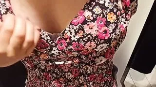 Public sexy bra fiiting and