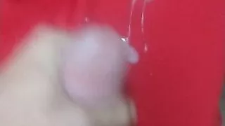 Jerking out a huge thick load of cum