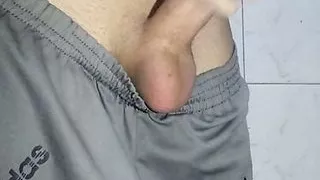 Soft dick getting hard, skinny young man masturbates big thick dick