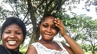 Horny black lesbians talking dirty in outdoor park before se