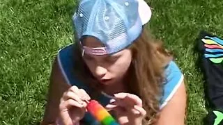 Teen rubbing her clit outdoors