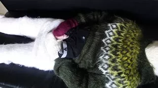 Green mohair hoodie, sweater fetish cum shot. Masturbation in soft fuzzy wool sweater and pants with balaclava