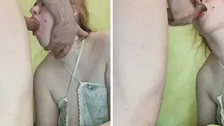 So far, her husband was drinking in the sauna, I fucked his wife in the mouth with a thick dick