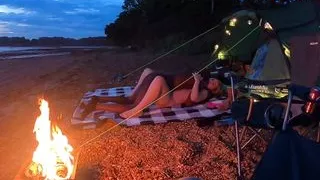 Young blond hotwife fucks her BBC bull while on holiday camping with husband