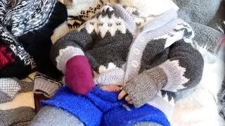 Sweater Fetish Mohair Fetish Turtleneck and Cardigan with vibrator, masturbation and cum shot fuzzy jumper