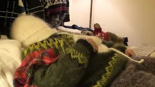 Sweater Fetish full immersion in Mohair. Dressing in a fuzzy sweater room,  wool with hood and mittens masturbation