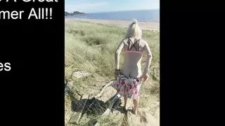 missrose transsexual  - swedish midsummer greeting - stunning blonde shemale beach outdoors modeling pose tease nude bikinitop wow