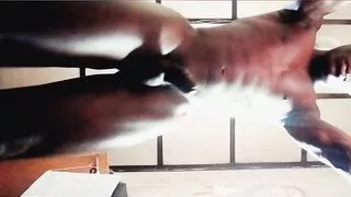 Malenoir solo flexing big black cock after working