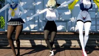 Three cute sexy hot MILFs shake huge boobs and show off tight asses