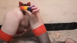 Sissy solo anal gape with toy