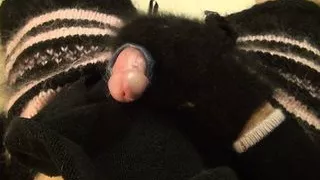 Masturbation in black Angora turtleneck sweater and mohair sweater pants. Jumper fetish with point of view orgasm
