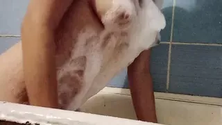 Super bubbles. Bathing with lots of foam.