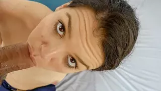 Doe-eyed petite Colombian Tries Big Cock