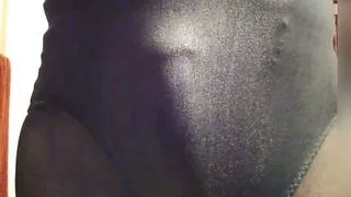 Pantyhose leotard, shaving cream masturbation and cumshot.