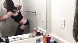 Tranny in Chastity Cage Plays With Her Clitty