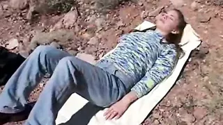 Little April goes outdoors to masturbate