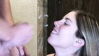 Cuckold husband cleans Cum off of Lisa Brooks