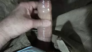 jerking with a condom and then pissing in the condom and cuming on mu ankle