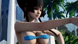 Sexy hot beauty dancing in a small bikini on the beach