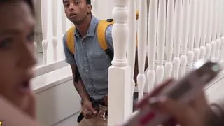 Fake Hostel A guy with a big black cock walks in on two sexy lesbians and fucks them both